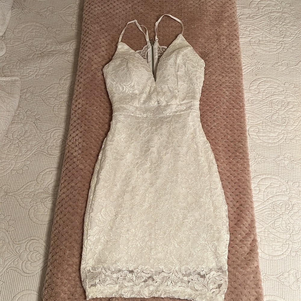 White short tight sparkly lace dress
